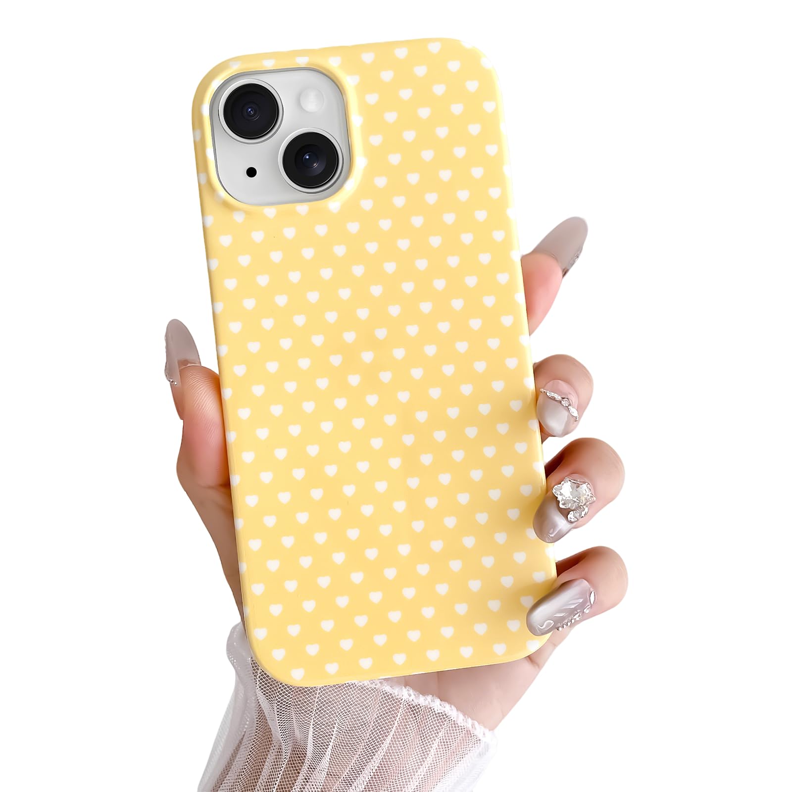 Skyseaco for iPhone 14 Case Cute Aesthetic Heart Phone Case Soft Slim TPU Shockproof Phone Cover for Women Girls - Yellow and White