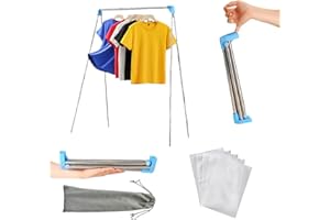 Portable Travel Garment Rack, Compact Stainless Steel Foldable Mini Drying Clothes Rack for Travel, Camping, Hotel Room, Laun