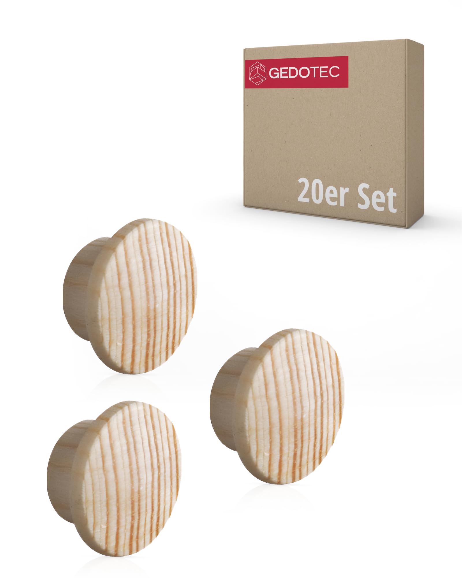 Gedotec Hole cover caps wood for blind hole Ø 10 mm | solid wood pine natural finish | total Ø 15 mm | caps round for pressing in | 20 pieces - end caps for furniture & screw holes