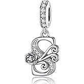 HappyStar 925 Sterling Silver Letter Charms for Bracelets Rose Alphabet Initial Dangle Pendants Fit for Pandora Charms Bracelet Charms Beads Jewelry Gifts for Women