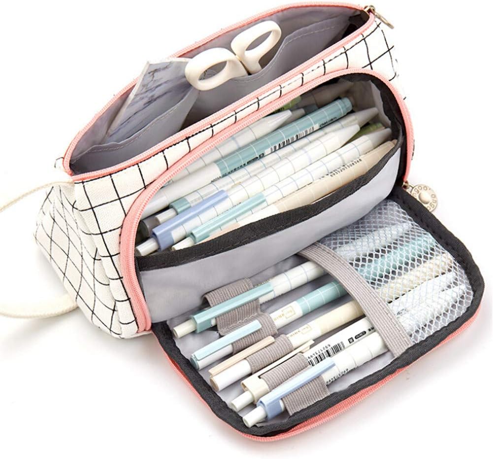 Big Capacity Pencil Pen Case Student Office College Middle School High School Zipper Large Storage (Grid)