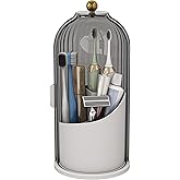 Zufudo Dustproof Toothbrush Holders with Cover, Rotating Electric Toothbrush and Toothpaste Holder for Bathroom Countertop, 3 Slots Makeup Brushes Organizer, Grey White