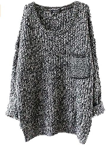 Yaxinyuf Women's Fashion Oversized Knitted Crewneck Casual Pullovers Sweater (XL, GREYPOCKET)