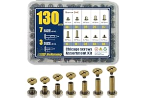 ArcNascency 130 Sets Bronze Chicago Screws Leather Rivets Kit, 7 Sizes (M5*4,5,6,8,10,12,15) & 3 Screw Lengths (M4*3,4,5) for Belts, Bookbinding, DIY Leather (Bronze)