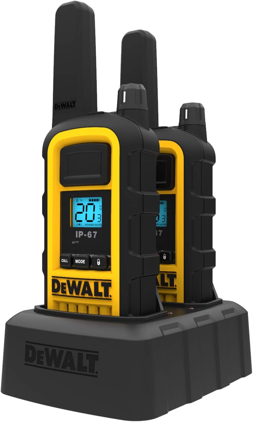 DEWALT DXFRS800 2 Watt Heavy Duty Walkie Talkies - Waterproof, Shock Resistant, Long Range & Rechargeable Two-Way Radio with VOX (2 Pack)