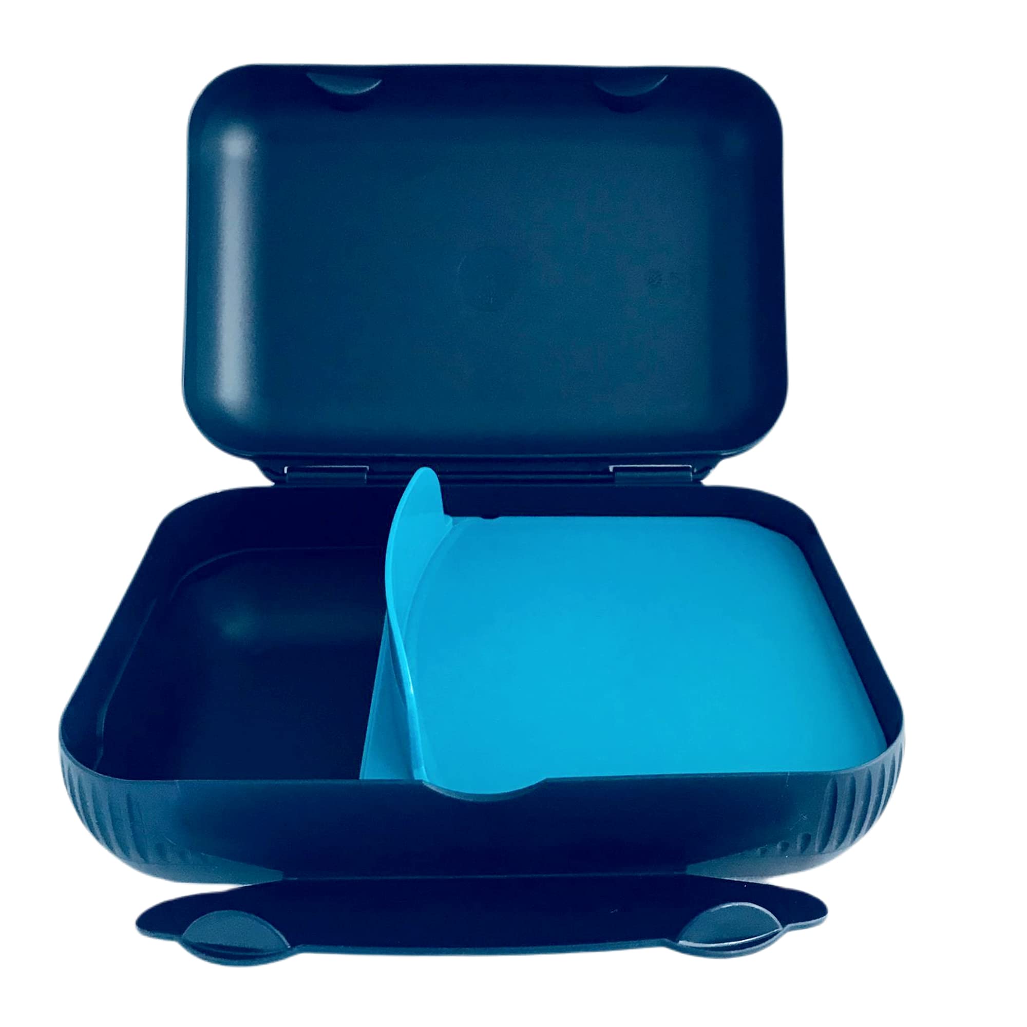 Tupperware To Go Lunch Box Dark Blue Turquoise with Separation Bread Box Sandwich Tin