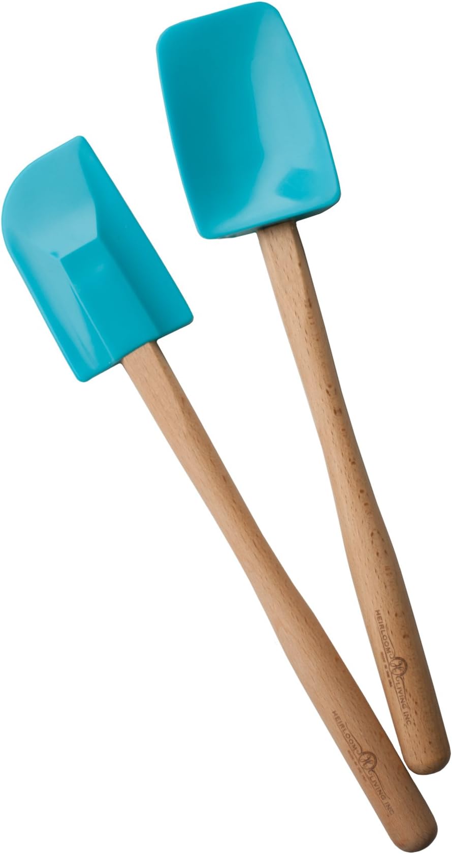 Heirloom Living 2-Piece Ultra-Pure Silicone Spatula and Spoonula Set - Wooden Handle - Made in the USA (Bahama Blue)