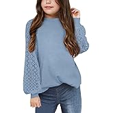 Apbondy Girls Long Sleeve Shirts Casual Crew Neck Lace Loose Blouse Tops