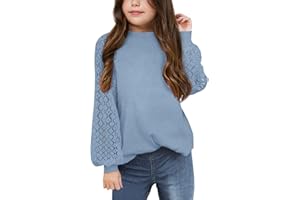 Batermoon Girls' Long Sleeve Shirts Lace Loose Fit Casual Crewneck Blouses Tops 5-14 Years