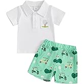 Bonangber Toddler Baby Boy Summer Clothes Golf Embroidery Short Sleeve Collared Polo T Shirt Plaid Shorts Set Cute Outfits