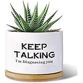 Psychology Decor Gifts,Keep Talking I'm Diagnosing You Funny Succulent Planter with Bamboo Tray - 3.5 Inch Funny Desk Decor, 