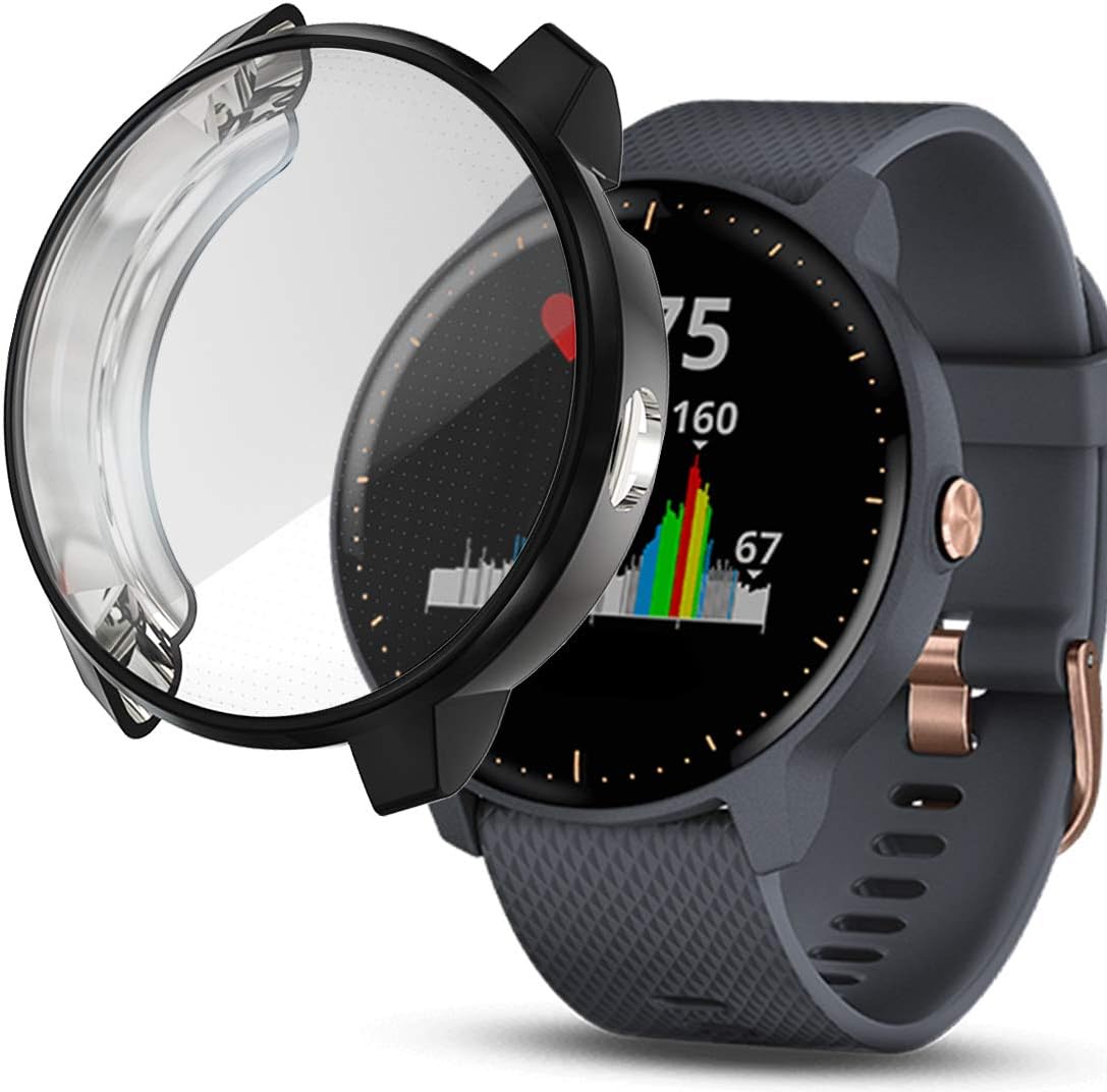 iHYQ Screen Protector Case for Garmin Vivoactive 3 Music,Unti-Shock TPU Full Cover Protector for Garmin Vivoactive 3 Music Smartwatch Accessory(Black, vivoactive 3 Music)
