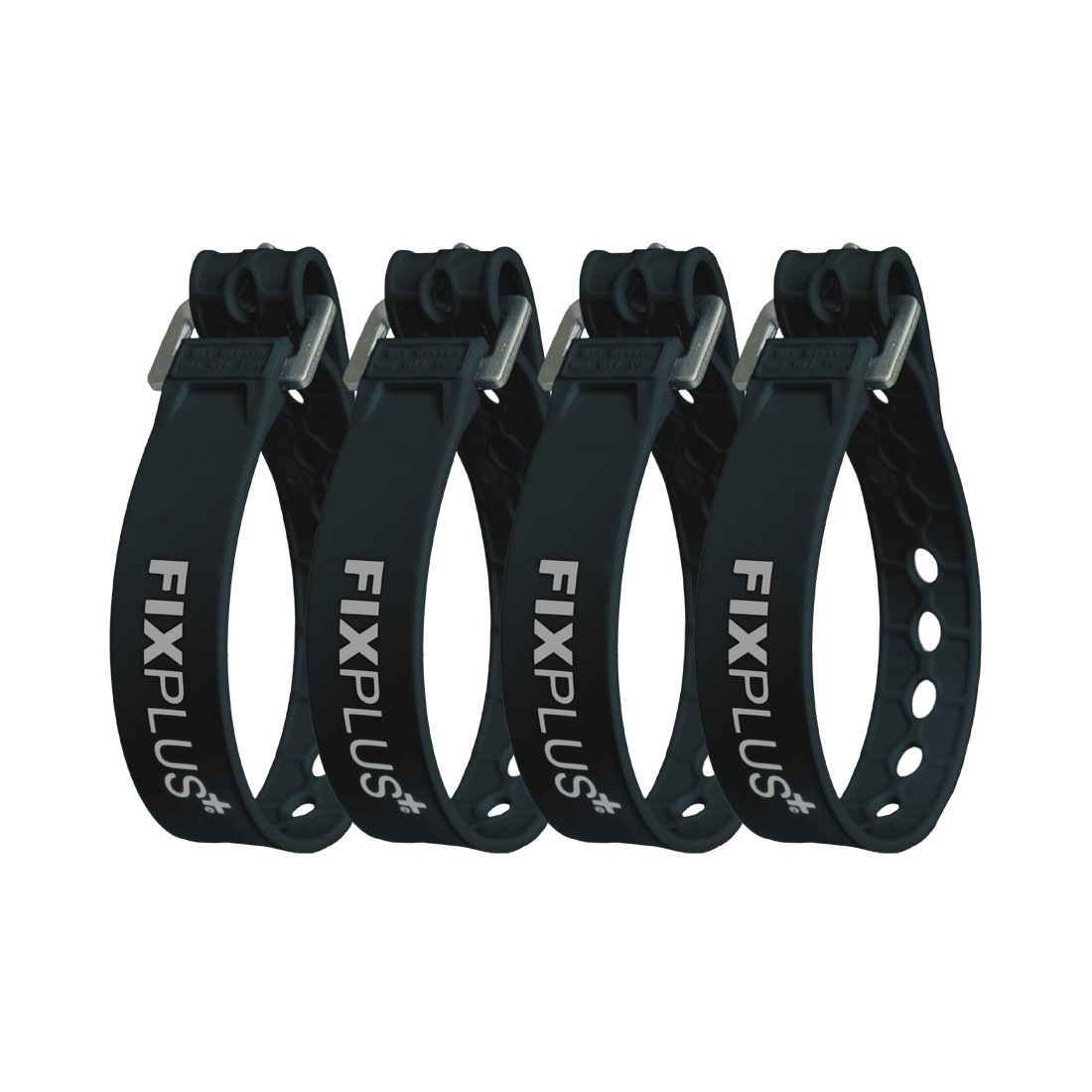 Fixplus Strap Pack of 4 – Tie-down strap for securing, attaching, bundling and lashing made of special plastic with aluminum buckle 35 cm x 2.4 cm (black)