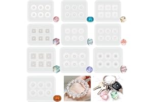 Plushly 10 Pack 6 Shapes Resin Bead Mold with Hole for Jewelry, 2 Sizes Silicone Epoxy Resin Molds Gem Jewelry Making for Ear