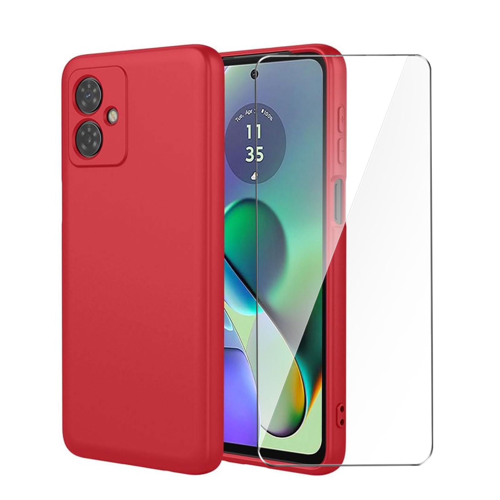 LYZXMY Case for Motorola Moto G54 5G with 1 x Tempered Film Glass Screen Protector - Red Cover Soft Flexible Bumper Silicone TPU Shell for Motorola Moto G54 5G (6.5")