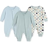falianni 3 Pack Cartoon Baby Unisex Jumpsuits Comfy Solid Color New born Boy Girl Rompers Long Sleeve Zipper Infant Colthes