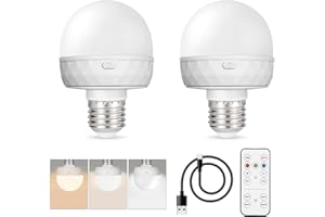 Rechargeable Light Bulb with Remote Battery Operated Light Bulbs, Rechargeable Light Set of 2, 3 Lighting Color Dimmable Wire
