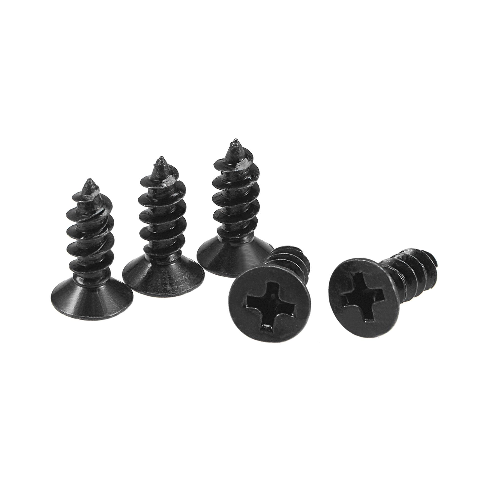 sourcing map M4 x 12mm Wood Screws Phillips Flat Head Carbon Steel Self Tapping Screws Black 100pcs