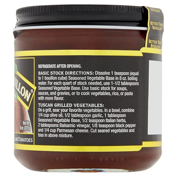 BETTER THAN BOUILLON PREMIUM SEASONED VEGETABLE BASE, BLENDABLE BASE FOR ADDED FLAVOR, 38 SERVINGS PER JAR 8 OUNCE