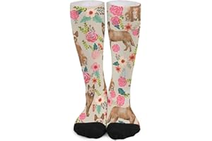 Unisex Novelty Crew Socks,Australian Cattle Dog Florals Sand Red Heeler Mid Calf Dress Socks Sports Socks Knee High Athletic 