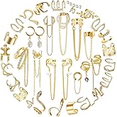 35 PCS Gold Silver Adjustable Ear Cuffs Earrings for Women Non-Piercing Cartilage Clip on Earrings Wrap Ear Jewelry Set,Punk Snake Butterfly Claw Stud Earrings for Women Gift