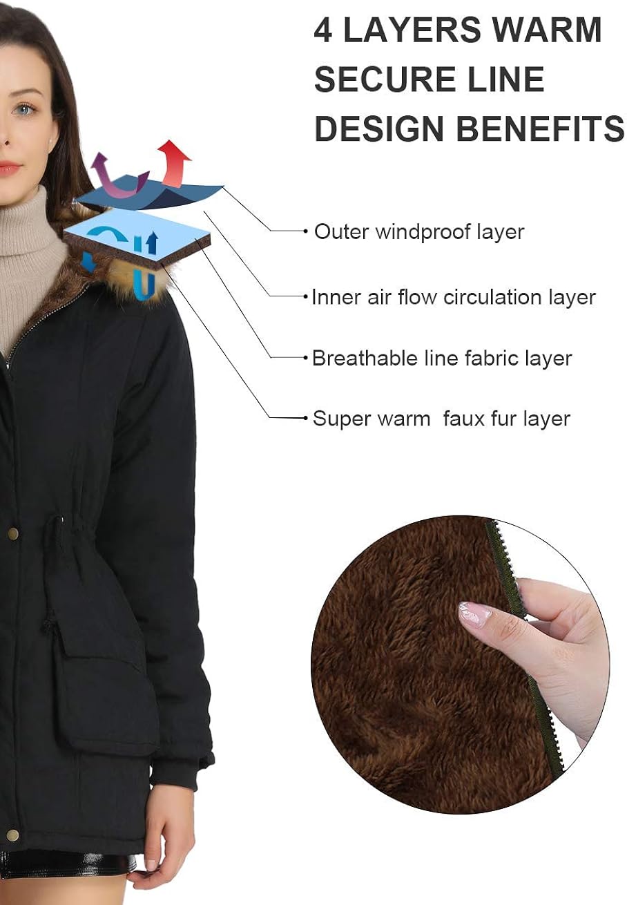 iloveSIA Womens Hooded Warm Coats Parkas with Faux Fur Jackets: Clothing