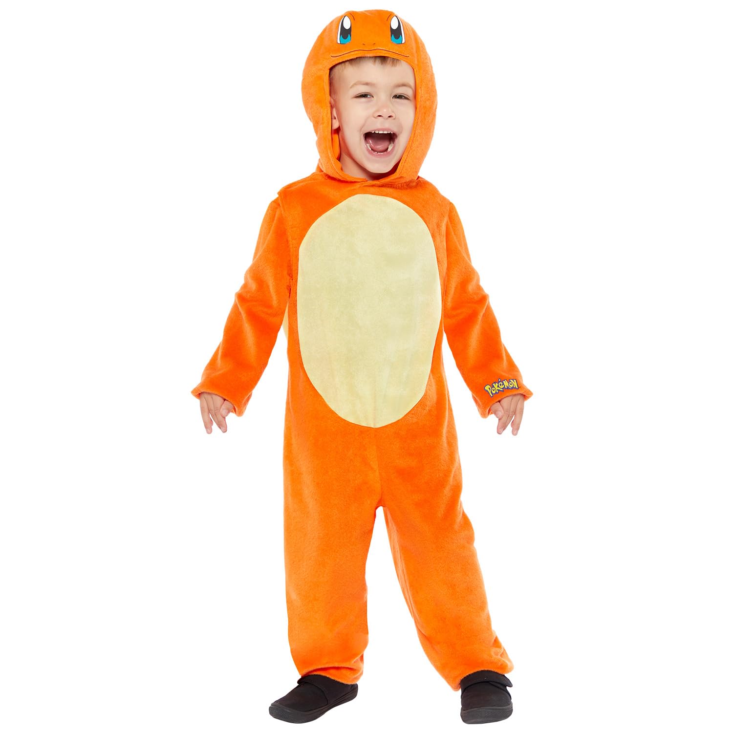 amscan 9918518 - Unisex Kids Official Pokémon Charmander Hooded Jumpsuit Fancy Dress Costume Age: 6-8 Yrs, Orange/Beige