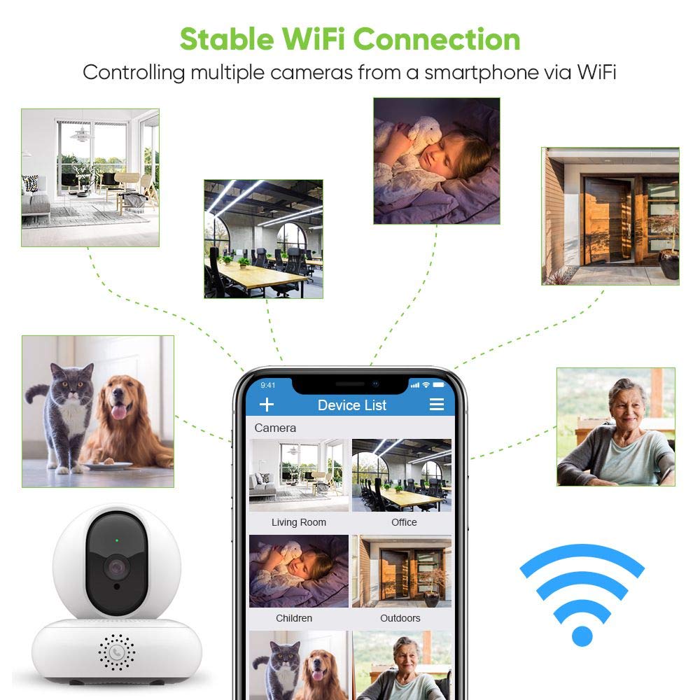 IP Camera, 1080P HD Wifi Camera Home Security Camera with Night Vision, Motion Detection, 2 Way Audio, Indoor HD Surveillance Camera Support 128GB Micro SD/Tilt/Zoom Monitor for Pet/Baby Monitor