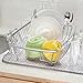 mDesign Large Kitchen Countertop, Sink Dish Drying Rack with Removable Cutlery Tray - Drain and Dry Wine Glasses, Bowls and Dishes - 2 Pieces - Silver Metal Wire/Clear BPA Free Cutlery Caddy
