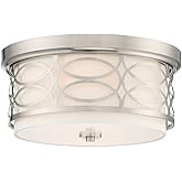 Kira Home Sienna 13" Modern 2-Light Flush Mount Ceiling Light + Metal Drum Shade + White Fabric Shade + Round Frosted Glass D