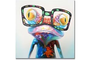 SEVEN WALL ARTS Colorful Animal Wall Art Cute Happy Frog with Glasses Painting Hip Hop Funny Canvas Picture for Kids Boy Girl Room Bathroom Nursery Office Decor 32 x 32 Inch