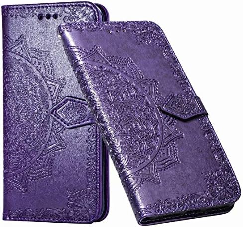 Laybomo for Oppo A5 (2020) / Oppo A9 (2020) Cover Flip PU Leather Wallet Soft Silicone TPU Slim Stand Magnet ID Card Slot Pocket Protective Holster Cover for Oppo A11x, Floral Embossing (Purple)