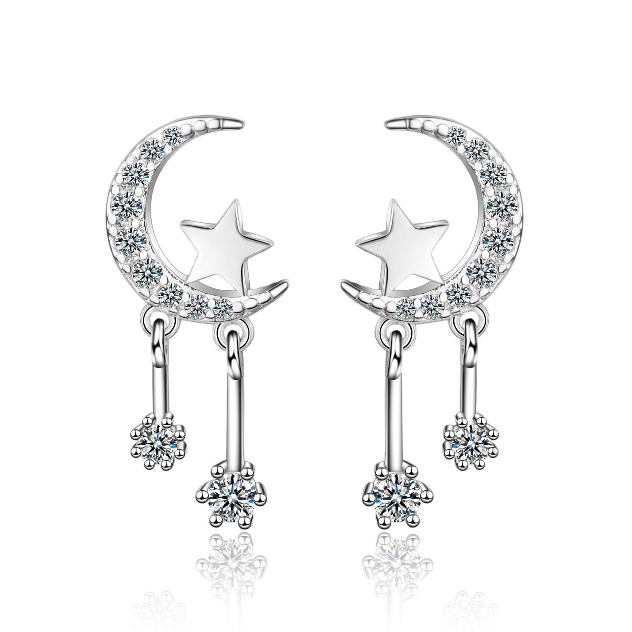 Chandler Women's Crystal Moon Star Crawlers Stud Earrings Wedding Bridal Chandelier Teardrop Bling Long Earrings for Women Girls Fashion Birthday Gift