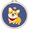 Punch Needle Lovely Dog Cute Corgi Embroidery Starter Kits, DIY Punch Needle Craft Embroidery Pattern Cloth Pen Hoop Yarn Rug Accessories for Adults Beginner, Handcraft Punch Needle Kits