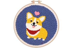 GENERIC Punch Needle Lovely Dog Cute Corgi Embroidery Starter Kits, DIY Punch Needle Craft Embroidery Pattern Cloth Pen Hoop Yarn Rug Accessories for Adults Beginner, Handcraft Punch Needle Kits