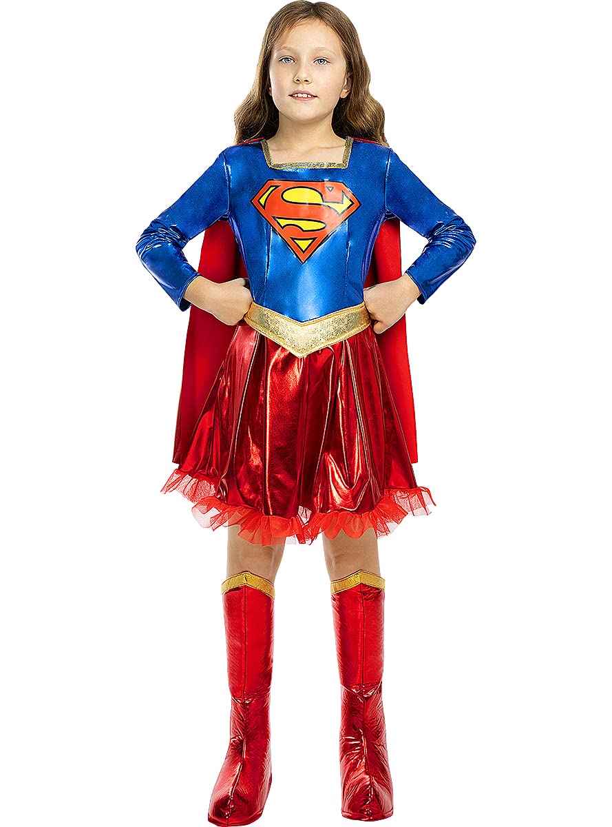 Funidelia | Deluxe Supergirl Costumes for girl Kara Zor-El, Superheroes, DC Comics - Costume for kids, accessory fancy dress & props for Halloween, carnival & parties - Size 10-12 years - Red