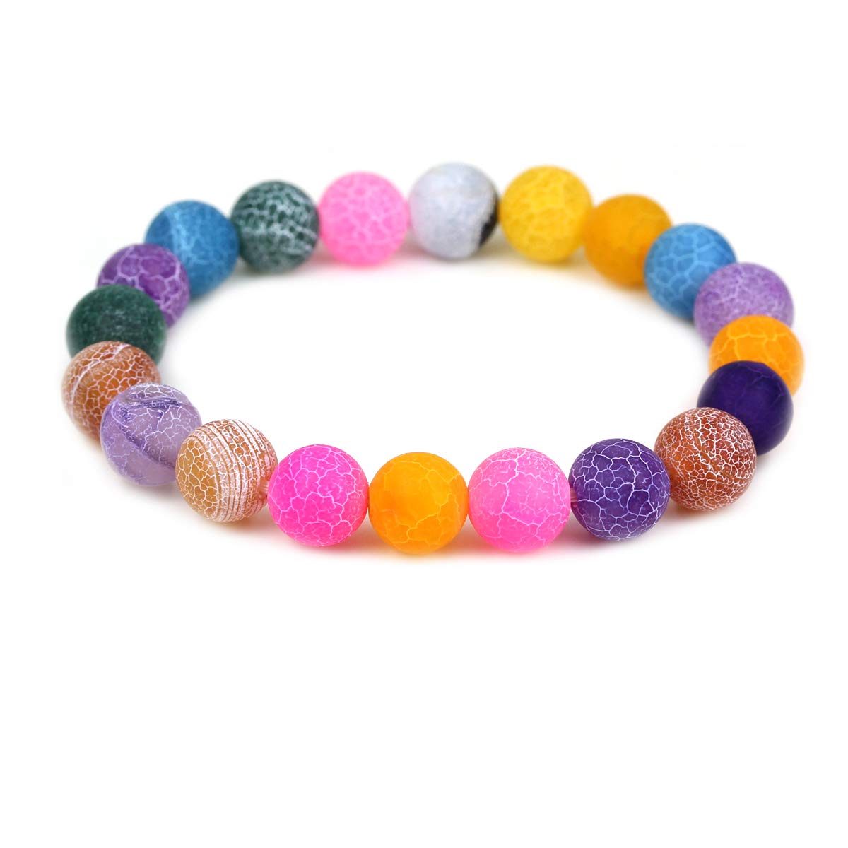 CHENYUE Natural Multicolor Weathered Agate Gemstone 10mm Round Beads Stretch Bracelet 7" Unisex