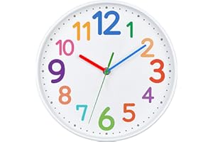 M GROTE VREAONE Wall Clock for Kids Learning to Tell Time Easily Non Ticking Battery Operated Kids Teaching Clock Silent Colorful Teaching Time Clock Decorative for Kids Room Classroom School