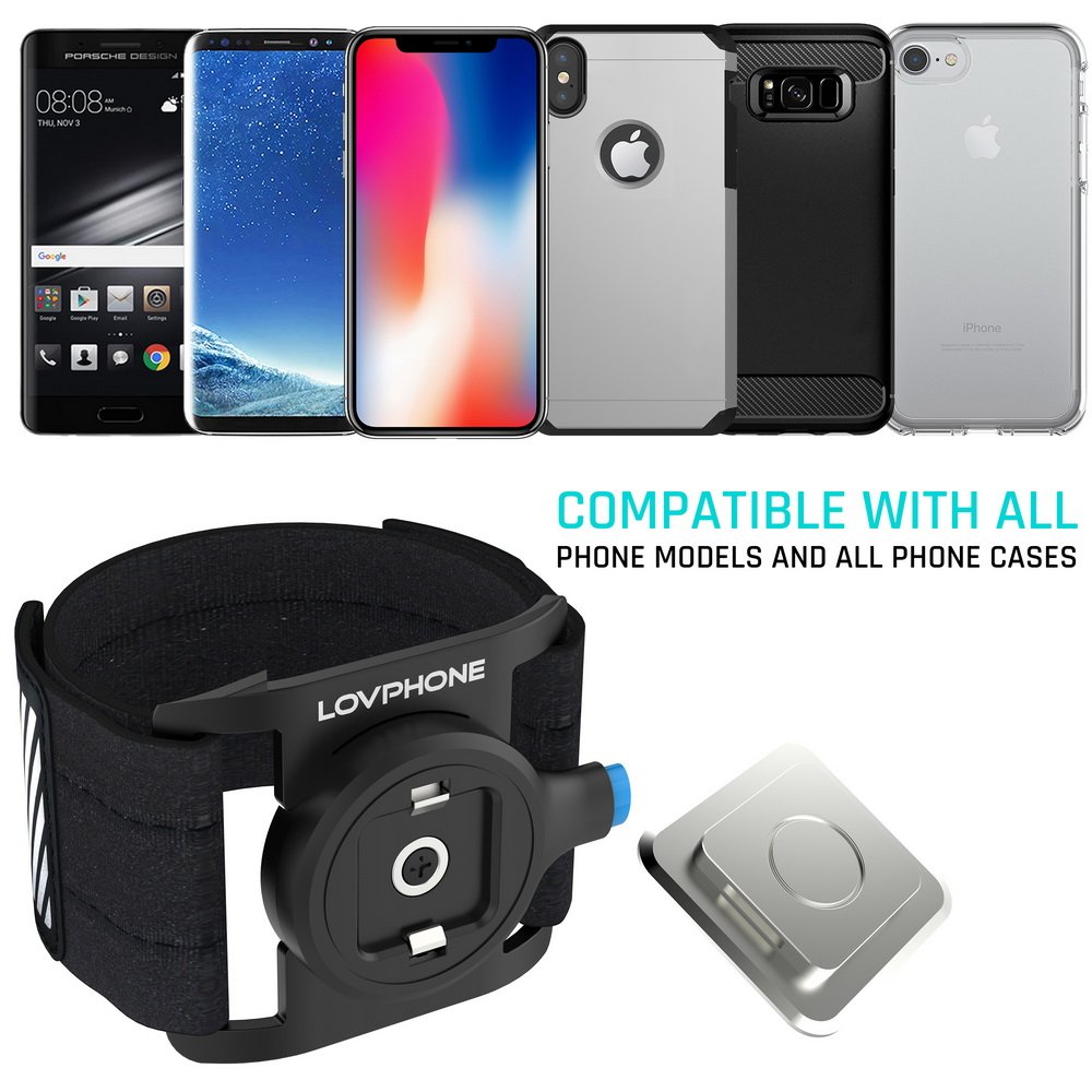 LOVPHONE Running Armband, Sport Exercise Armband with Magnetic Quick Installation and Two Size Adjustable Velcro Straps for iPhone X/8/8 Plus/7/7 Plus/6/6s, Samsung Note 8/S8/S7 Edge