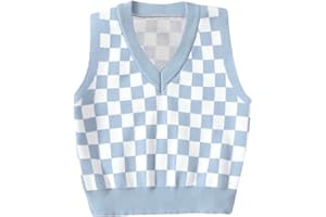 Floerns Girls Checker Print V Neck Sleeveless Sweater Vest Tank Top