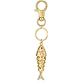 INNERDIVA Bag Charm for Handbags, Gold Sparkling Fish Keychain with Multi-Color Stones Alloy Delicate Purse Charms Gift