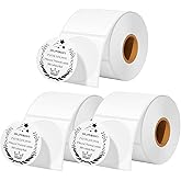 QUASON 3" White Round Thermal Labels, Multi-Purpose Circle Thermal Stickers for Small Business BPA Free(900 Labels/3 Roll)