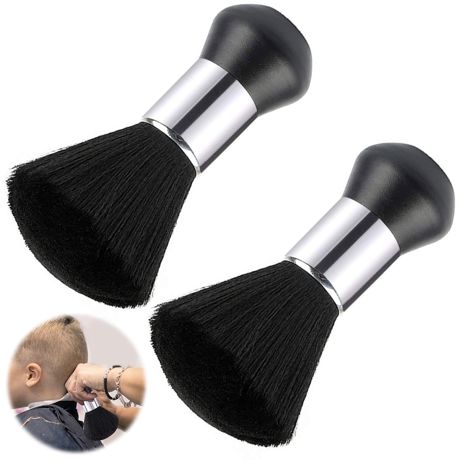 2 Pieces Soft Salon Hair Brush Hair Salon Hair Removal Brush Soft Neck Face Duster Barber Neck Duster Brush Professional Salon Hairdresser Neck Brush for Shredded Hair, Black