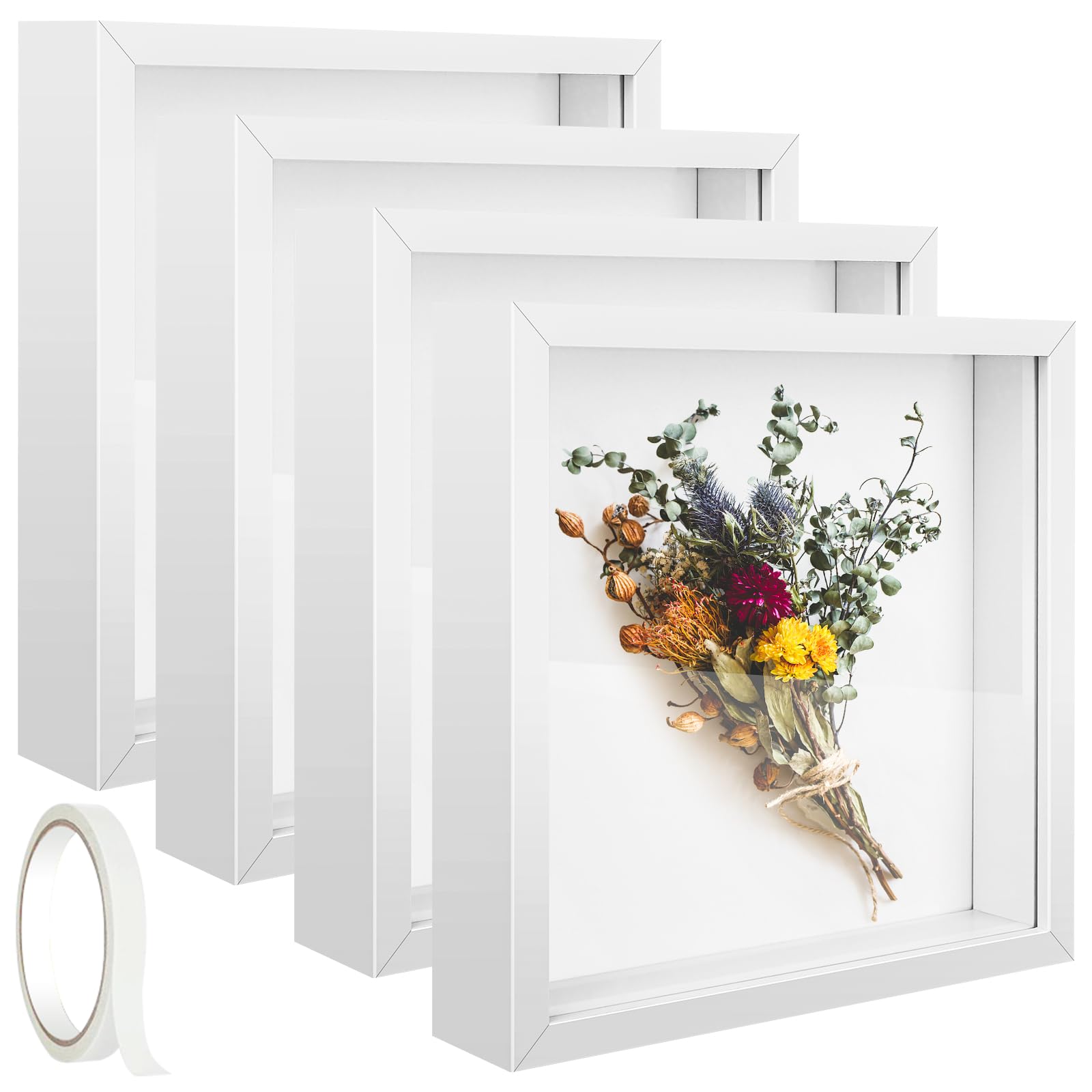 Photo 1 of 4 Pack 10x10 Shadow Box Frame Wood Shadow Boxes Display Cases with Plexiglass Cover Display Case 3D Picture Frame with Adhesive Box for Baby Wedding Memories Crafts Awards Medals Tickets and Photos