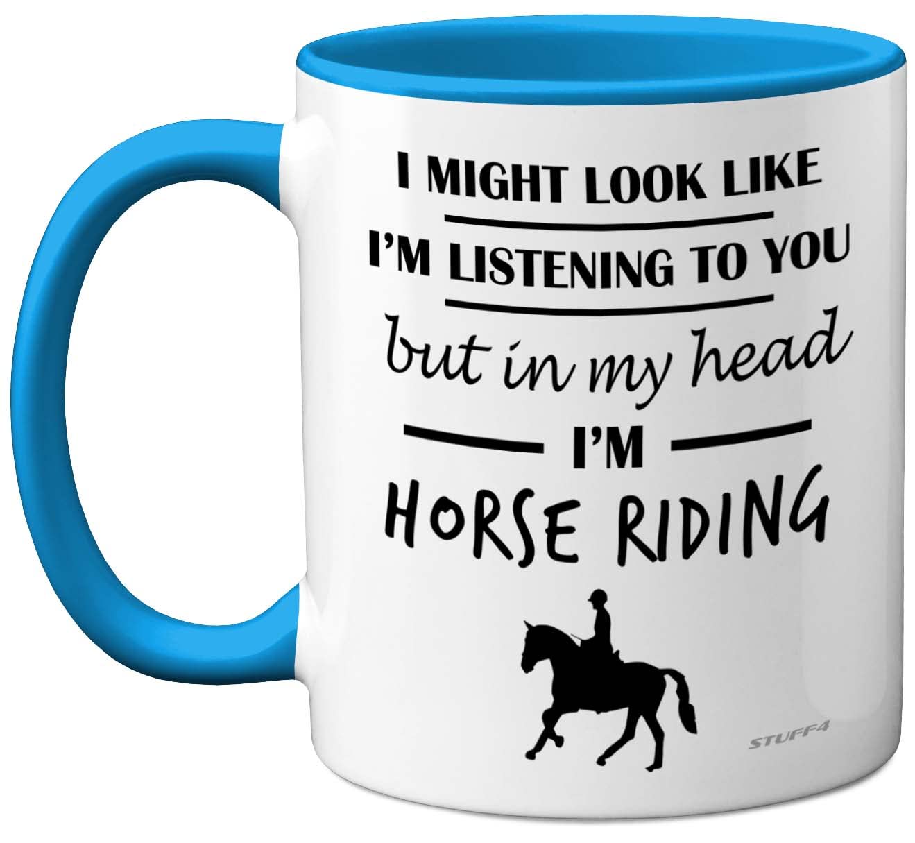 Stuff4 Horse Gifts for Women Men - in My Head I'm Horse Riding - Riding Gifts for Lovers, Mugs Girls, Rider 11oz Ceramic Dishwasher Safe Blue Handle Mugs Cup