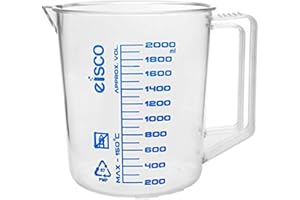 EISCO Measuring Jug, 2000Ml - Tpx Plastic - Printed Graduations - Chemical Resistant, Autoclavable - Short Form - Handle with