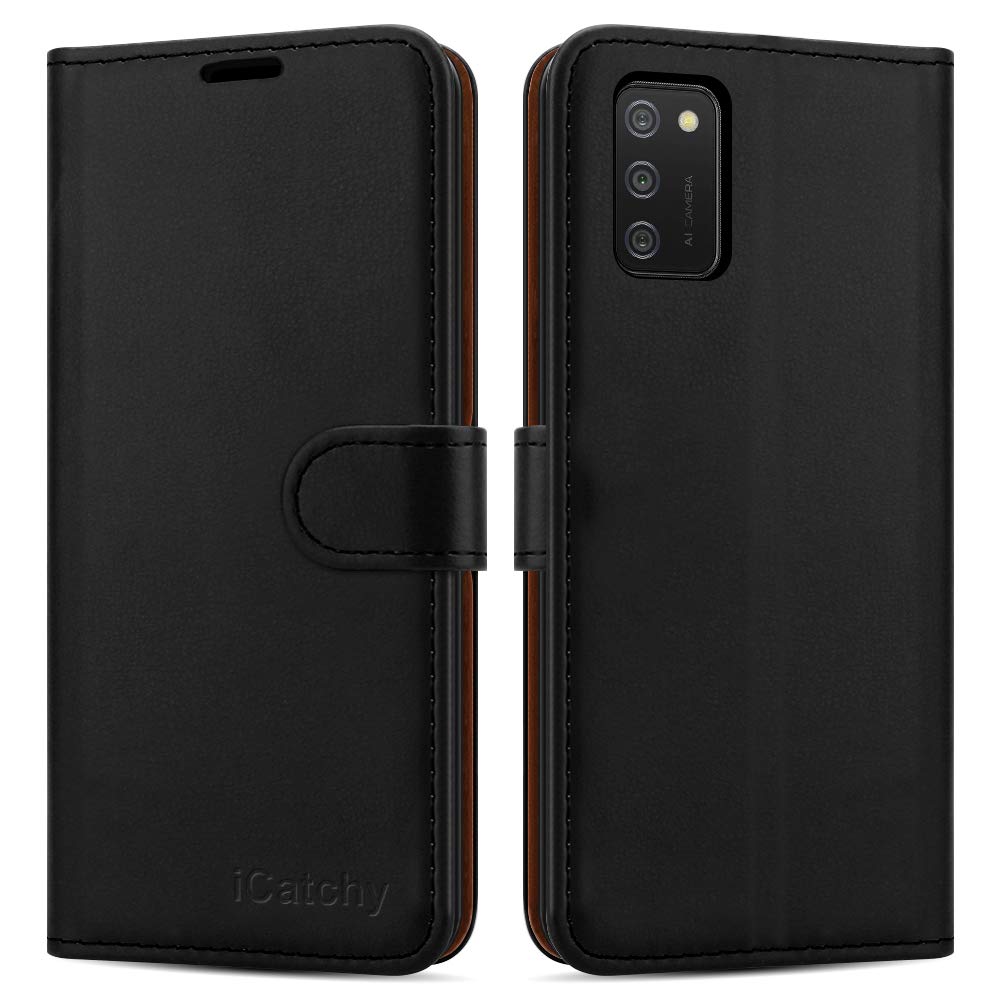 iCatchy for Samsung Galaxy A02S Case Leather Wallet Book Flip Folio Stand View Cover with Card Slots Compatible with Galaxy A02S (6.5'') Phone Case (Black) — image 1