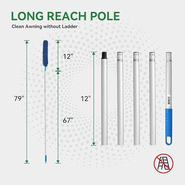 RVINGPRO RV AWNING CLEANER, BENDABLE MOP-HEAD, HYPER-ABSORBENT PAD, EXTENDABLE POLE, NON-SLIP HANDLE, WITH 2 MAGIC ERASERS FOR RVS, CAMPERS, TRAILERS, TRUCKS