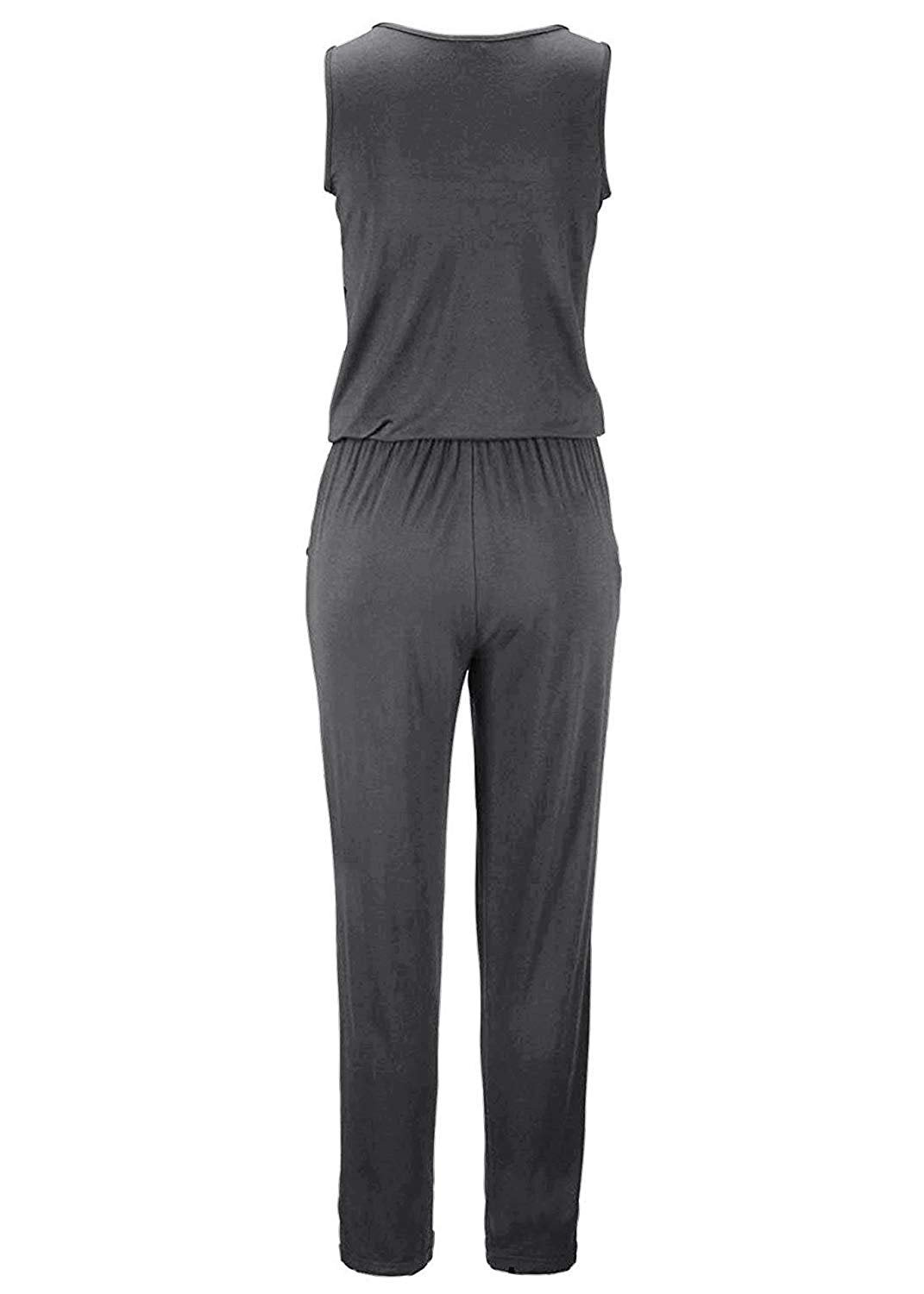 FIRE NGOLI Women\'s Casual Zipper Front Sleeveless Short Jumpsuit Long Pants Rompers Grey M