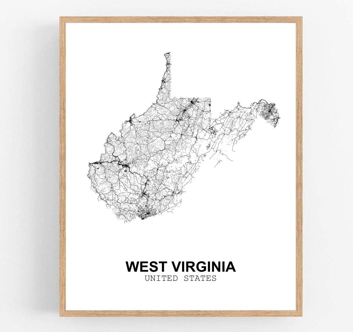Eleville 11X14 Unframed West Virginia United States Country View Abstract Road Modern Map Art Print Poster Wall Office Home Decor Minimalist Line Art Hometown Housewarming wgn204